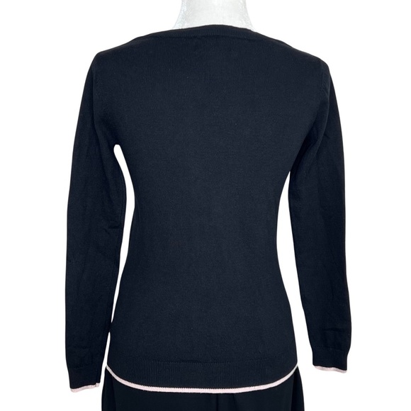 ELLE Sweater Fitted Flocked Lace Heart Black Pink Valentines Pullover Small S - Picture 10 of 11